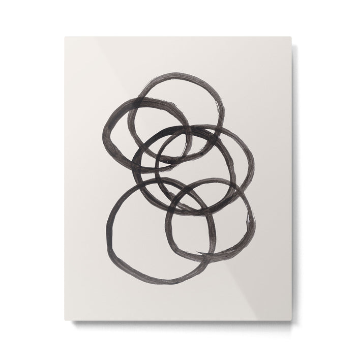 Bubble Rings Minimalist Modern Mid Century Black Ink Spirals Funky Nesting Rings Metal Print Gallery Image 1