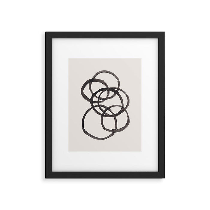 Bubble Rings Minimalist Modern Mid Century Black Ink Spirals Funky Nesting Rings Framed Art Print Gallery Image 1
