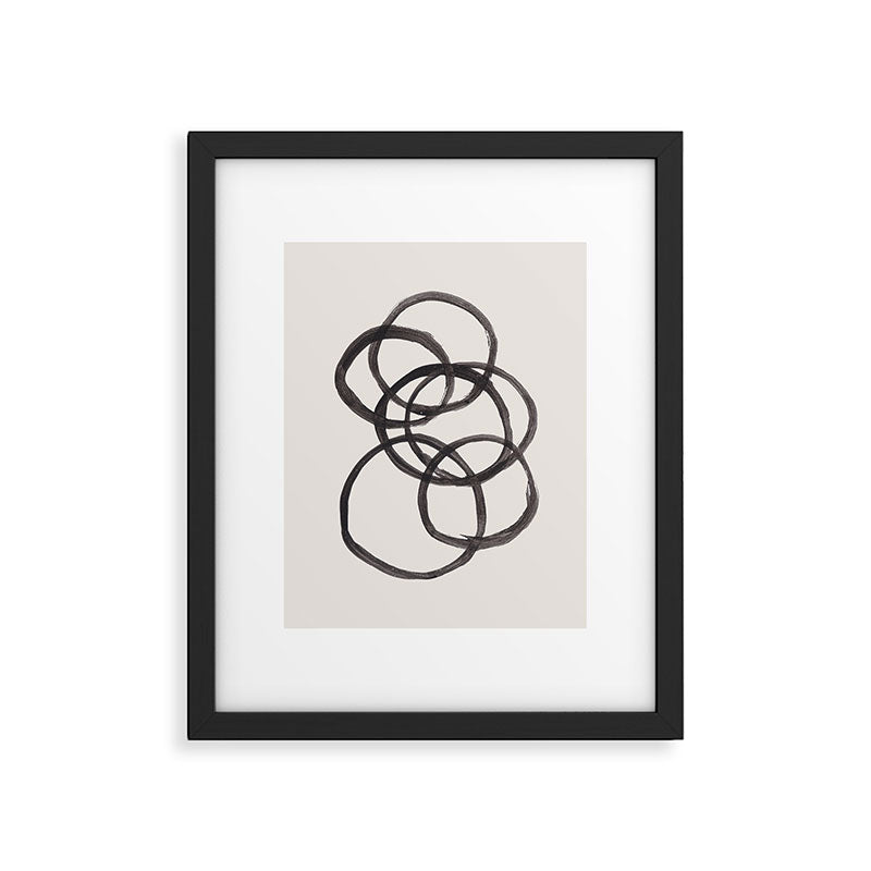 Bubble Rings Minimalist Modern Mid Century Black Ink Spirals Funky Nesting Rings Framed Art Print Gallery Image 5