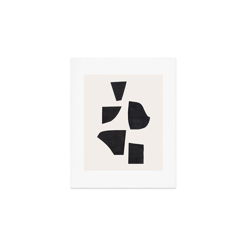 Bump & Kiss Minimalist Modern Mid Century Black Organic Shapes Pattern Paper Collage Art Print Gallery Image 1