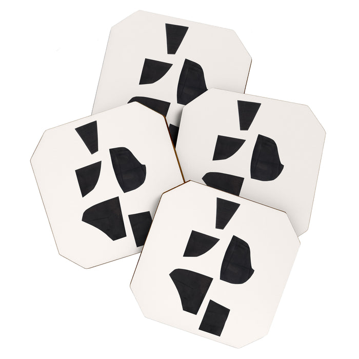 Bump & Kiss Minimalist Modern Mid Century Black Organic Shapes Pattern Paper Collage Coaster Gallery Image 1