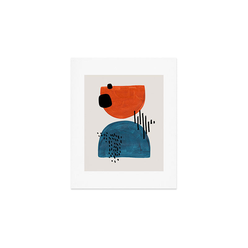 Burnt Orange Jewel Teal Blue Mid Century Modern Funky Colorful Shapes Patterns by Ejaaz Haniff Art Print Gallery Image 1