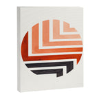 Burnt Sienna Circle Round Framed Mid Century Modern Aztec Geometric Pattern Maze Canvas Print Gallery Image 6