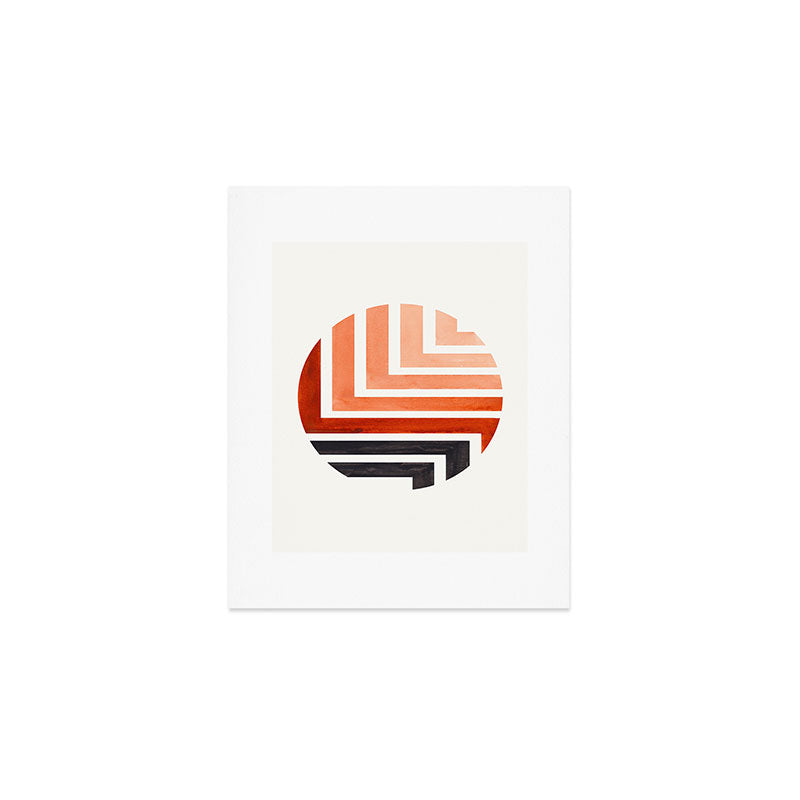 Burnt Sienna Circle Round Framed Mid Century Modern Aztec Geometric Pattern Maze Art Print Gallery Image 1