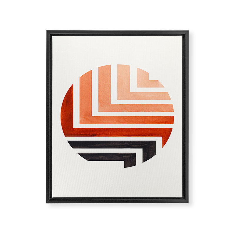 Burnt Sienna Circle Round Framed Mid Century Modern Aztec Geometric Pattern Maze Framed Canvas Print Gallery Image 6