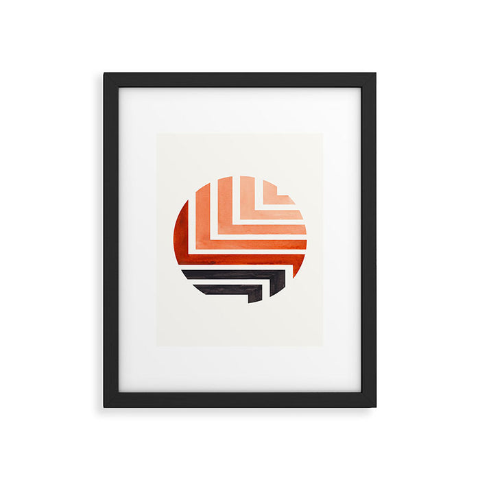 Burnt Sienna Circle Round Framed Mid Century Modern Aztec Geometric Pattern Maze Framed Art Print Gallery Image 1
