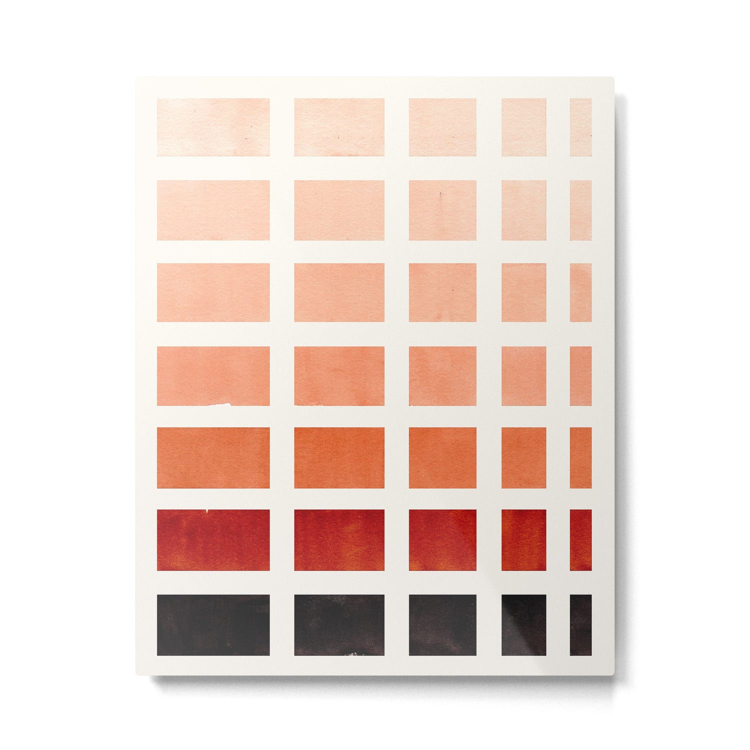 Burnt Sienna Watercolor Gouache painting Geometric Square Staggered Pattern Metal Print Gallery Image 4