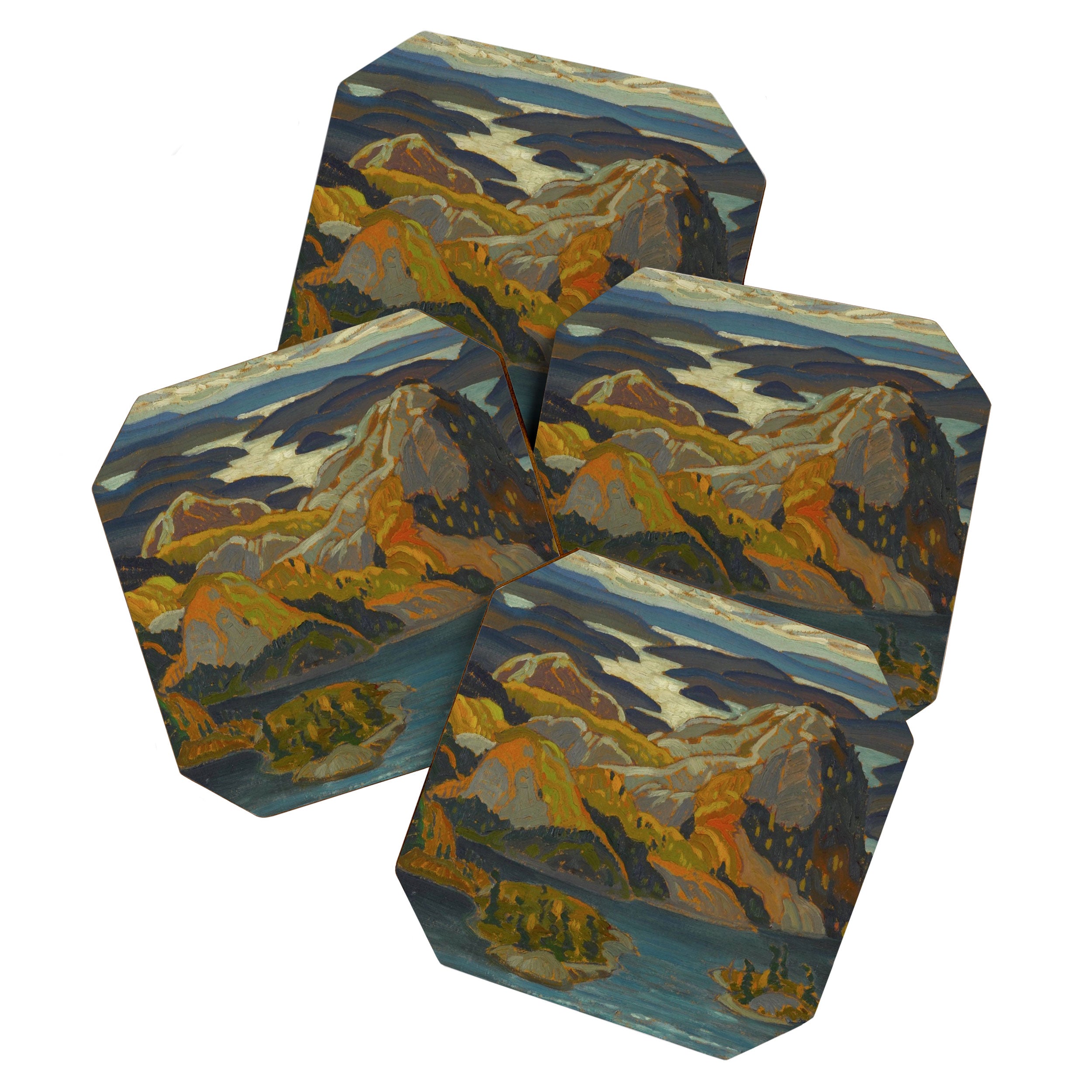 Canadian Landscape Oil Painting Franklin Carmichael Art Nouveau Post-Impressionism Grace Lake 1931 Coaster Gallery Image 1