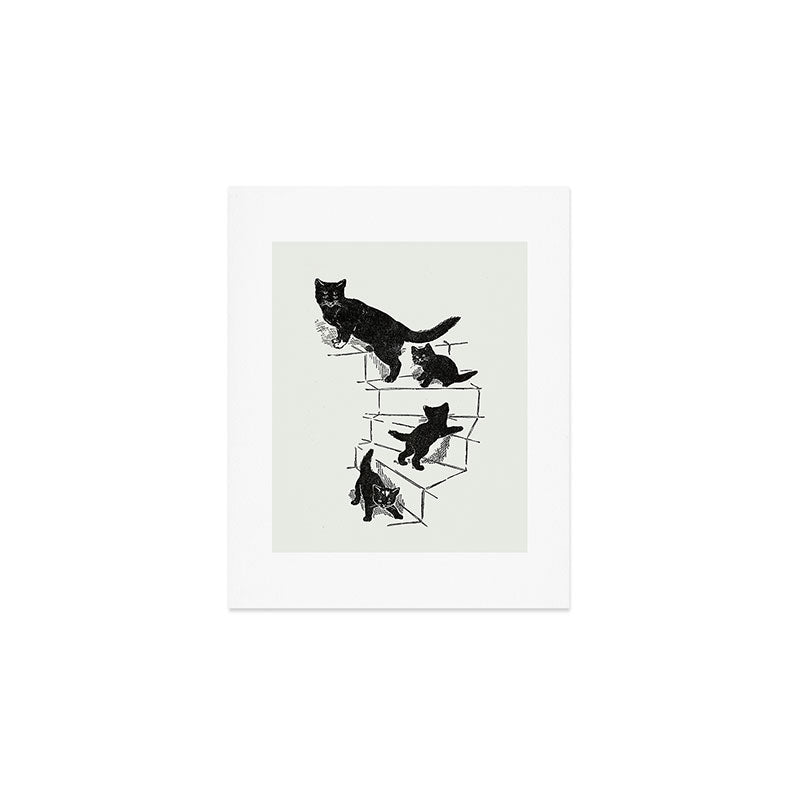 Cat With Kitten On Stairs Art Print Gallery Image 1