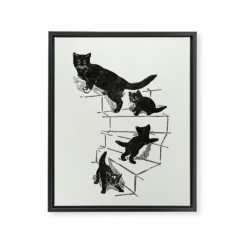 Cat With Kitten On Stairs Framed Canvas Print Gallery Image 6