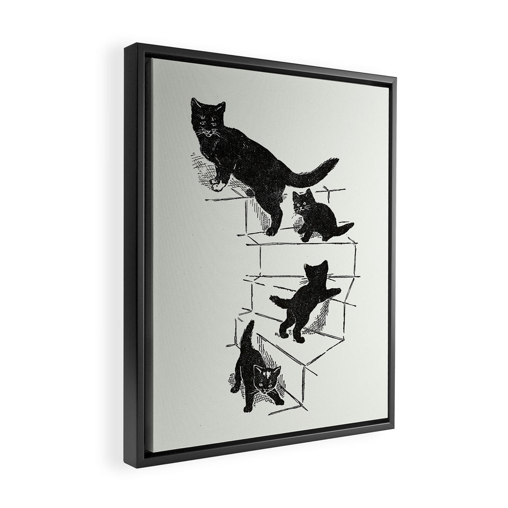 Cat With Kitten On Stairs Framed Canvas Print Gallery Image 2