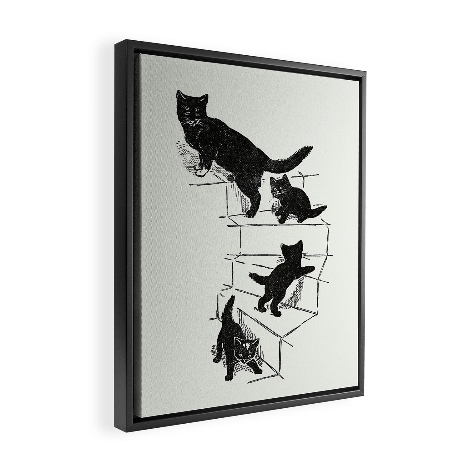 Cat With Kitten On Stairs Framed Canvas Print Gallery Image 2