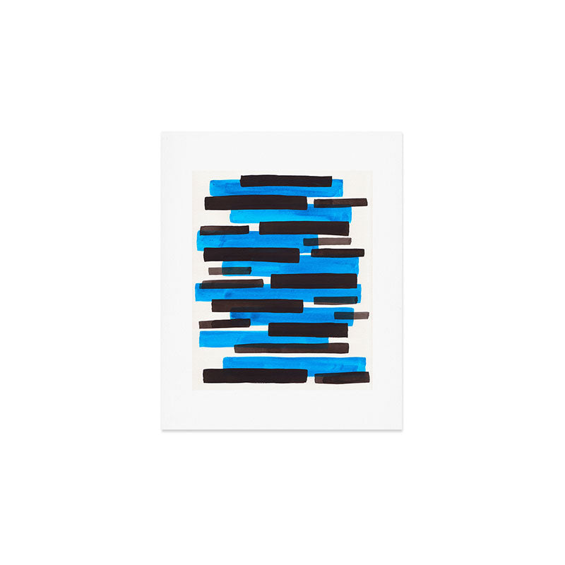 Cerulean Blue Primitive Stripes Mid Century Modern Minimalist Watercolor Gouache Painting Colorful S Art Print Gallery Image 1