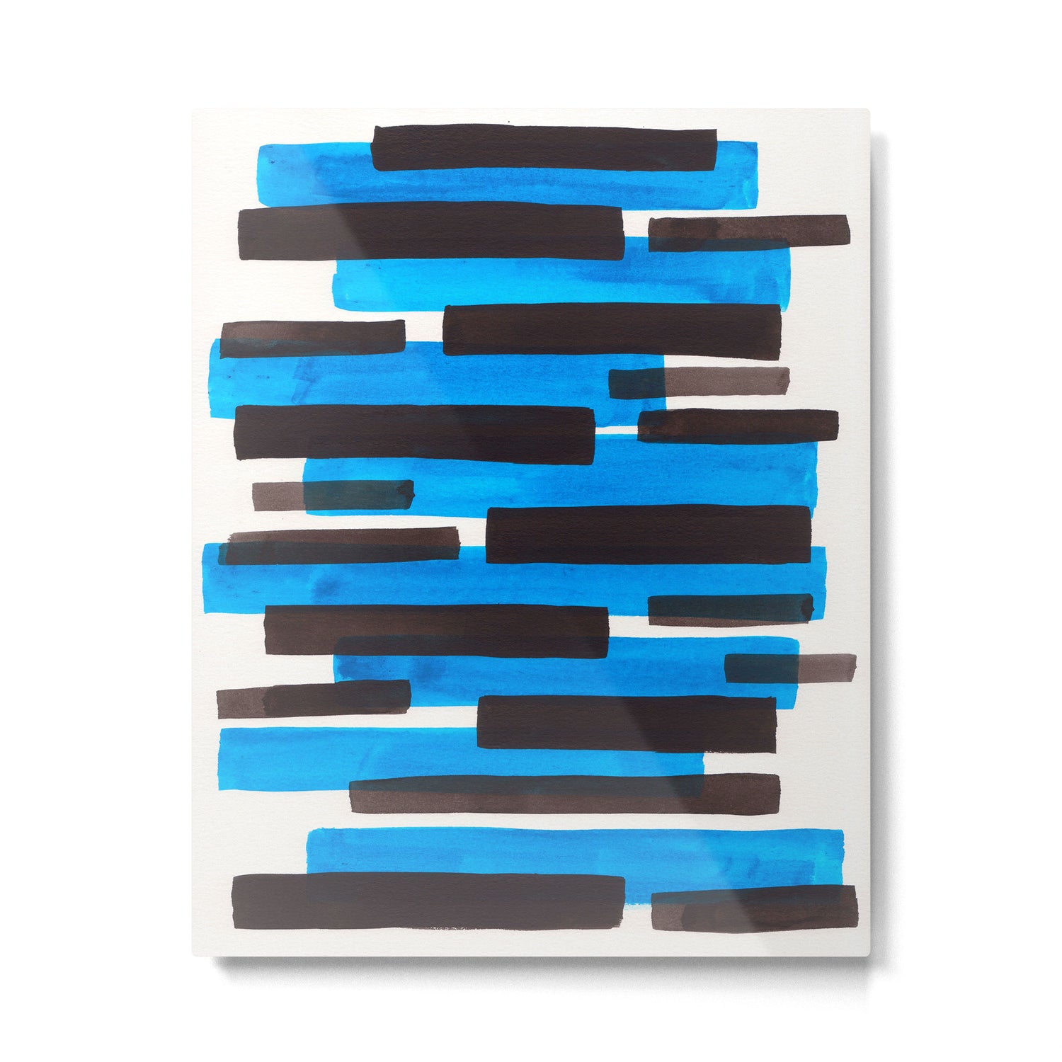 Cerulean Blue Primitive Stripes Mid Century Modern Minimalist Watercolor Gouache Painting Colorful S Metal Print Gallery Image 4
