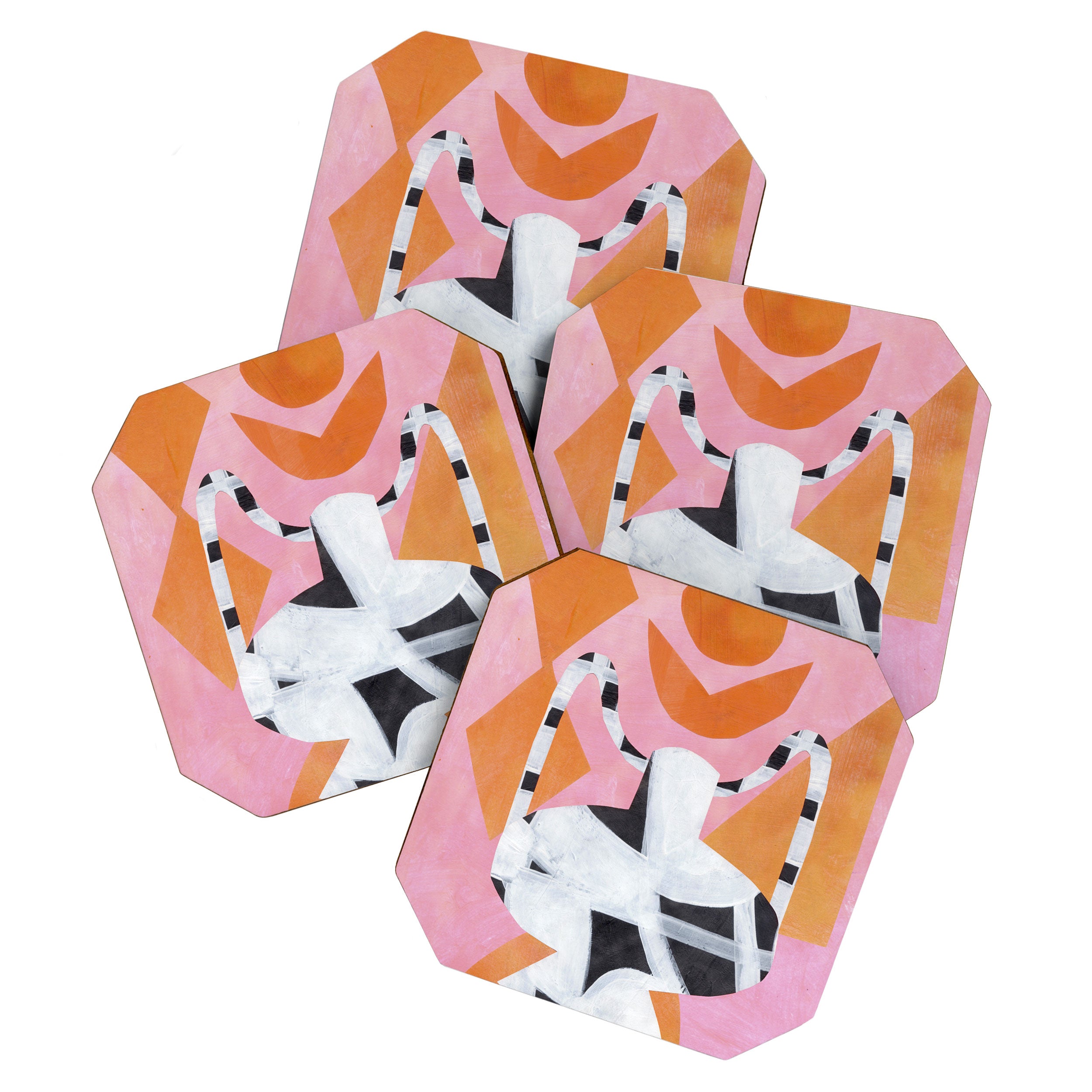 Checkered Urn Pink Orange Geometric Background Coaster Gallery Image 1