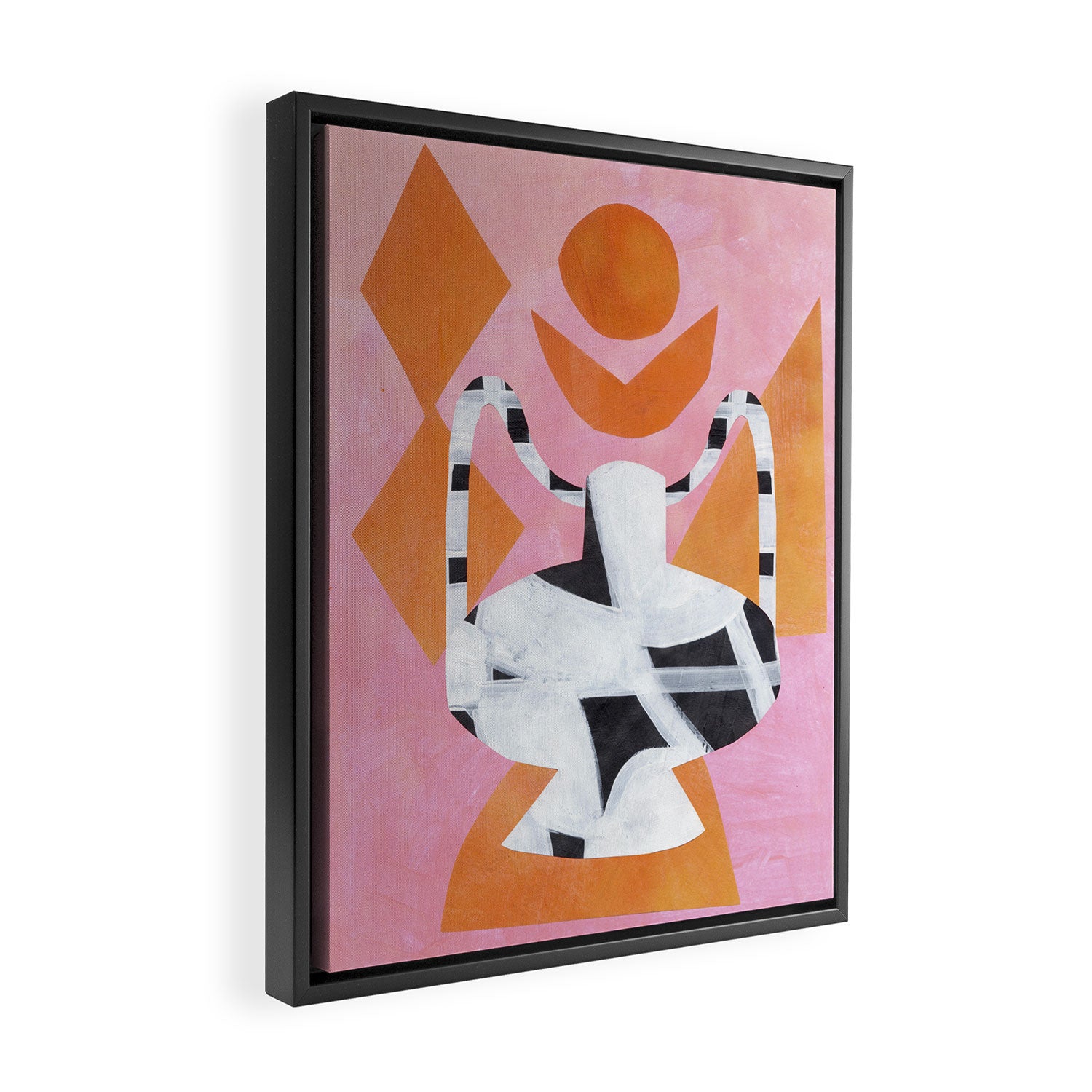 Checkered Urn Pink Orange Geometric Background Framed Canvas Print Gallery Image 2