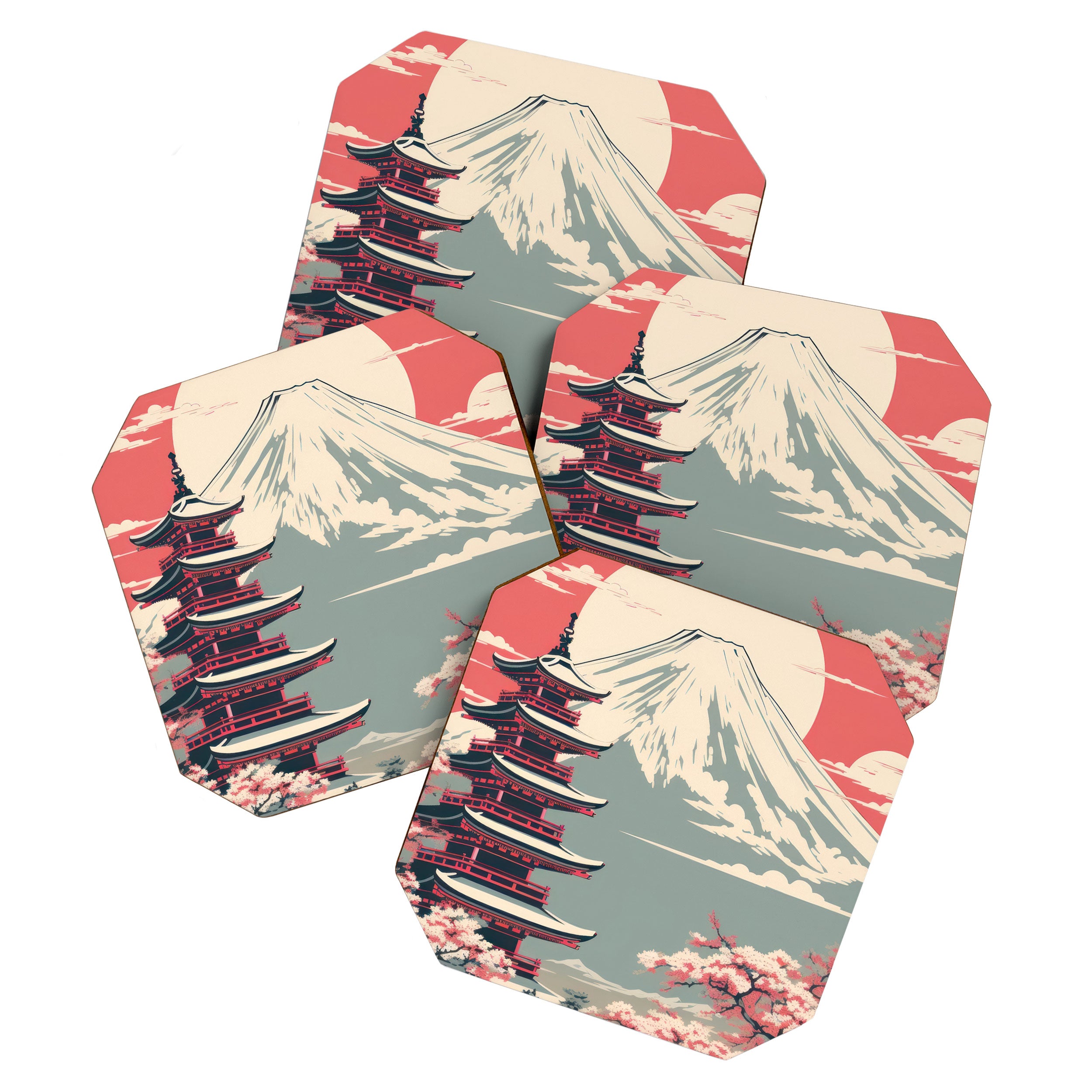 Cherry Blossom Fuji Shrine Coaster Gallery Image 1
