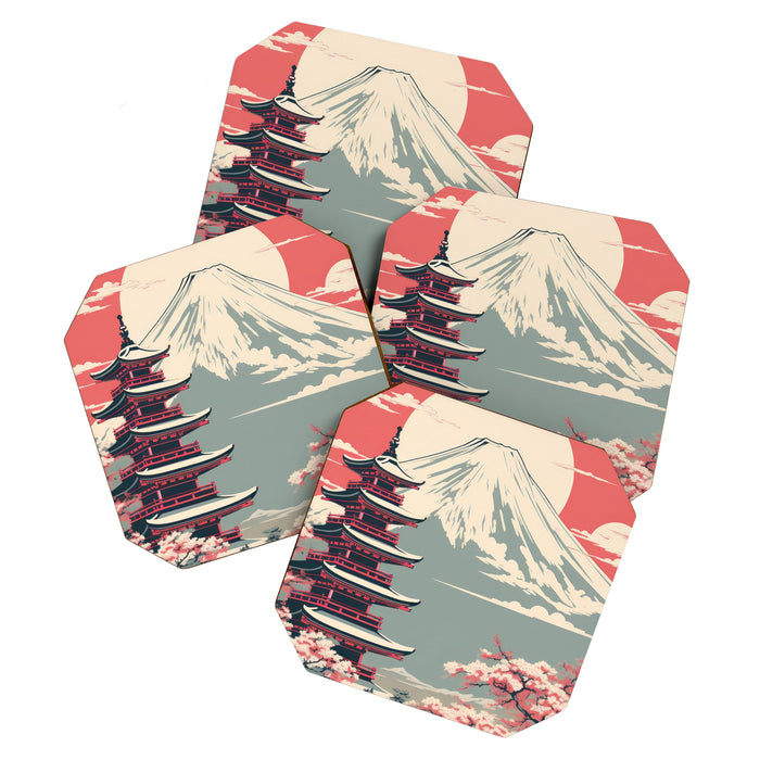 Cherry Blossom Fuji Shrine Coaster Gallery Image 1