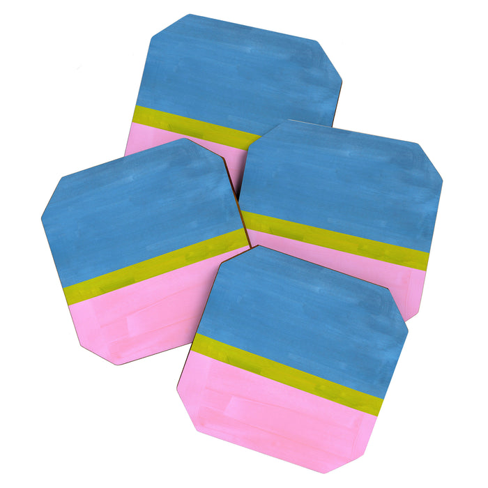 Childhood Dreams Sky Blue Lime Green Pastel Pink Colorfield  Coaster Gallery Image 1