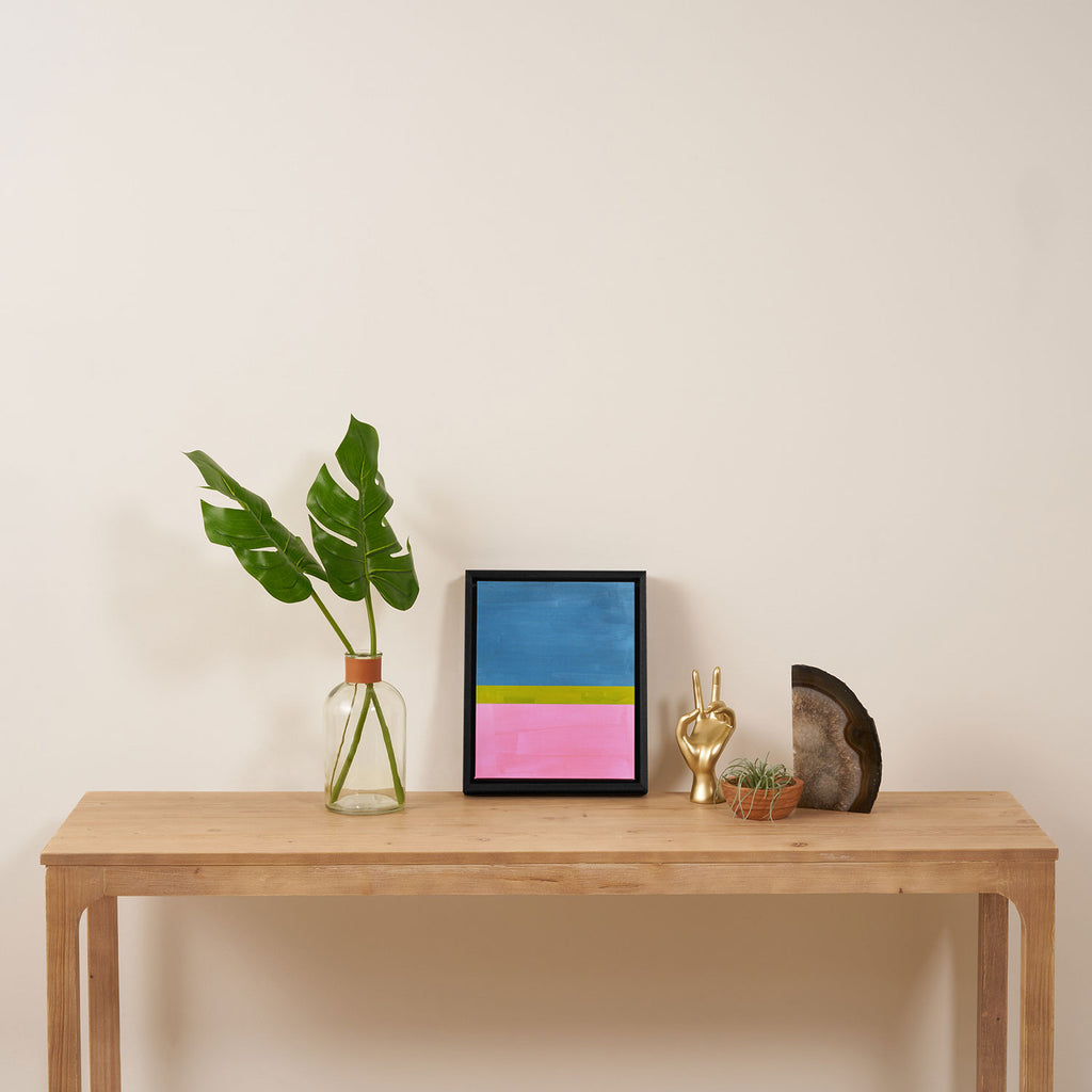 Childhood Dreams Sky Blue Lime Green Pastel Pink Colorfield  Framed Canvas Print Gallery Image 4
