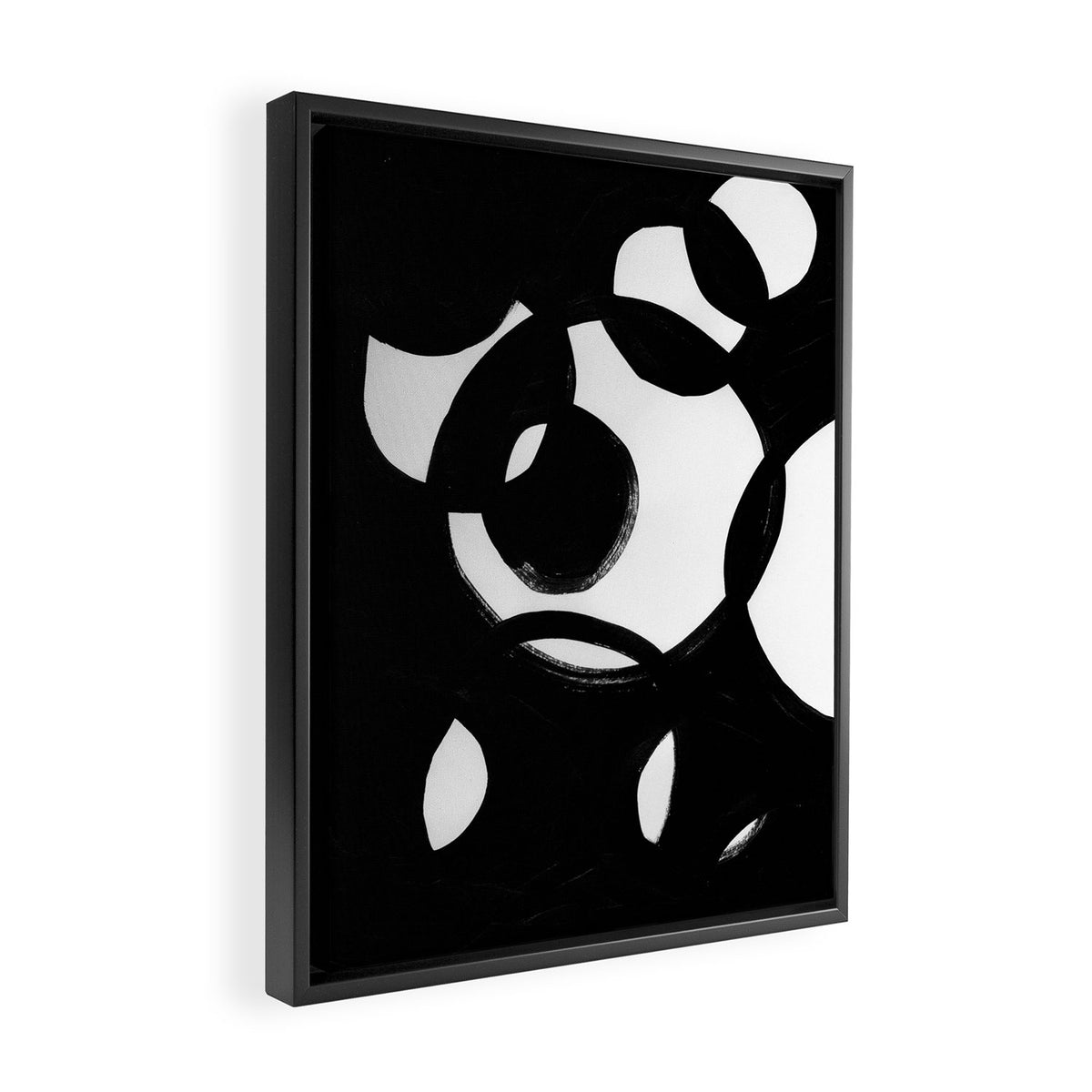 Circle Spirals Black & White Minimalist Ink Tribal Mid Century Pattern Dark Painting Pattern Framed Canvas Print Gallery Image 2