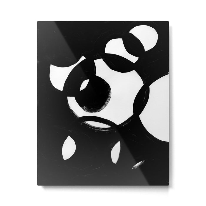 Circle Spirals Black & White Minimalist Ink Tribal Mid Century Pattern Dark Painting Pattern Metal Print Gallery Image 1