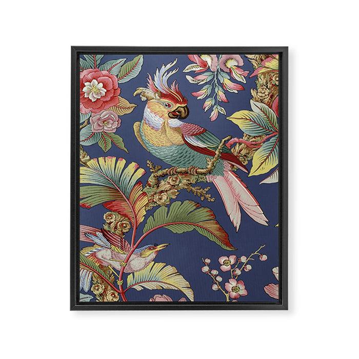 Classic Antique Floral Bird Pattern Framed Canvas Print Gallery Image 1