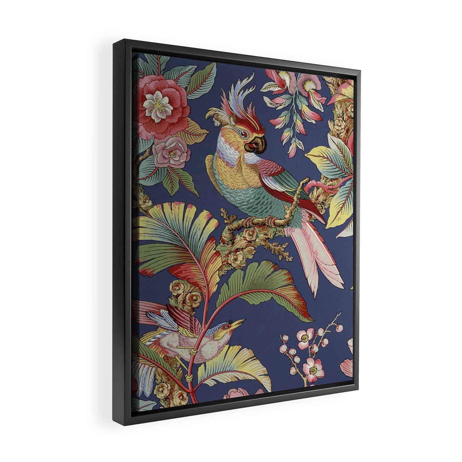Classic Antique Floral Bird Pattern Framed Canvas Print Gallery Image 2