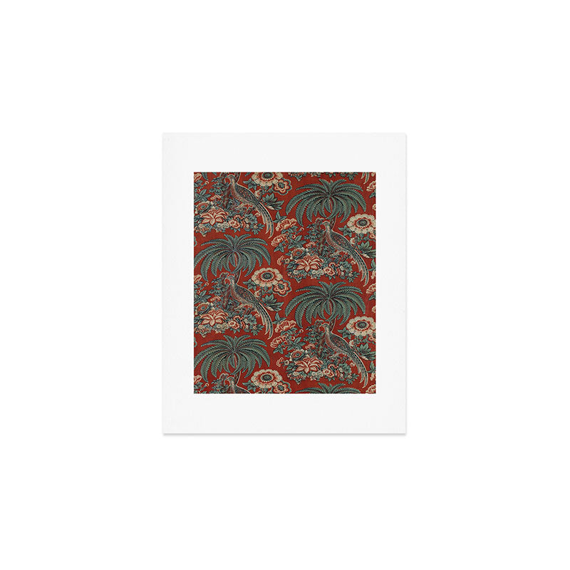 Classic Chinese Chinoiserie Floral Bird Pattern Red Art Print Gallery Image 1