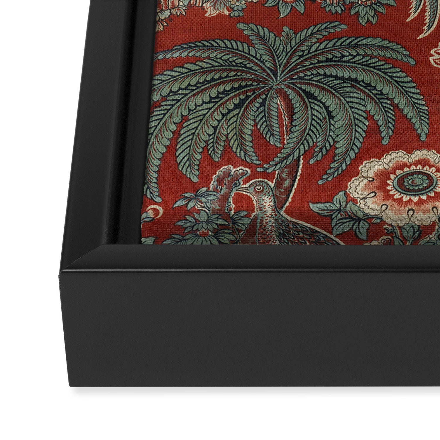 Classic Chinese Chinoiserie Floral Bird Pattern Red Framed Canvas Print Gallery Image 3
