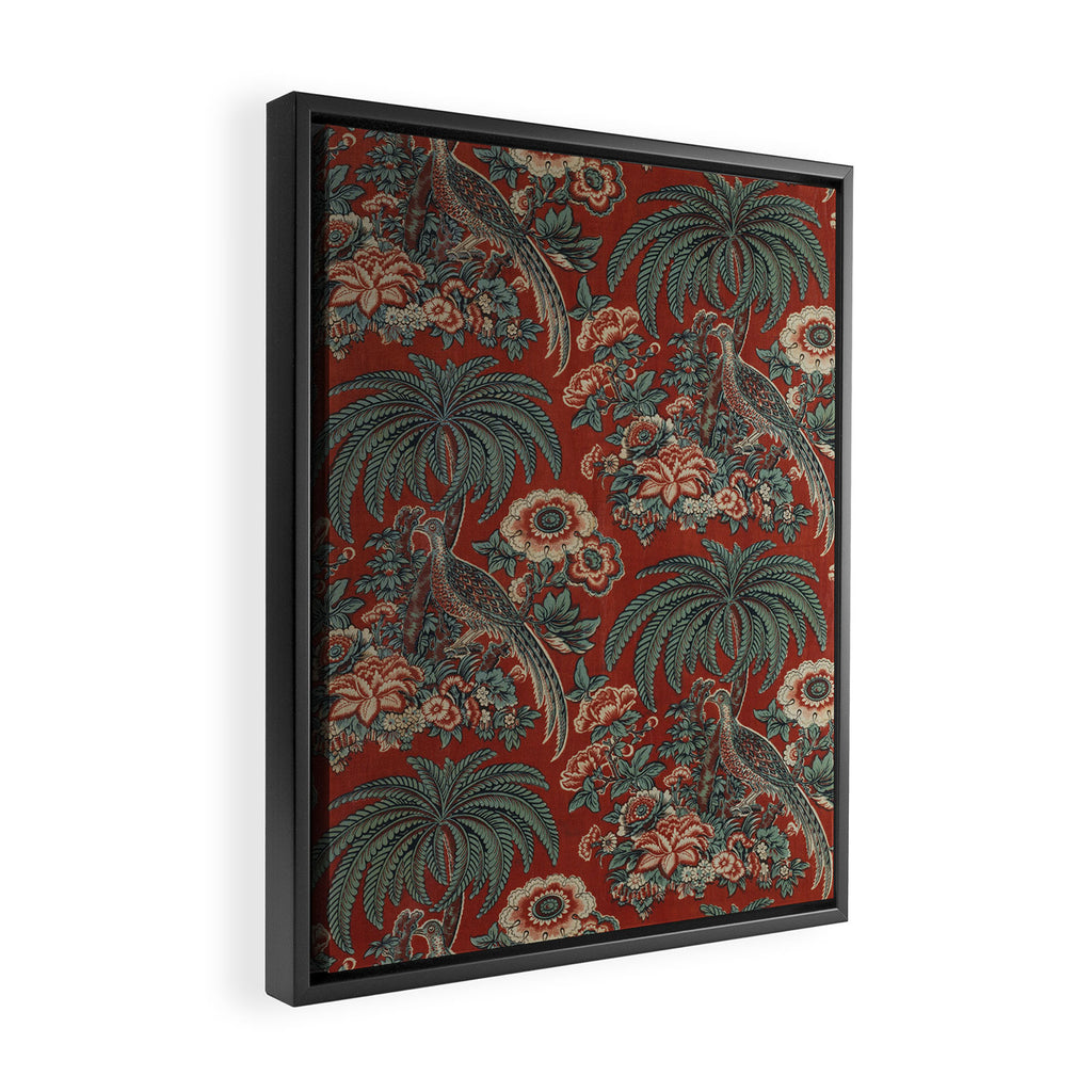 Classic Chinese Chinoiserie Floral Bird Pattern Red Framed Canvas Print Gallery Image 2