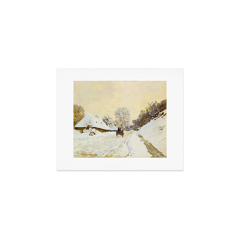 Claude Monet Impressionist Landscape Oil Painting A Cart on the Snowy Road at Honfleur Art Print Gallery Image 1