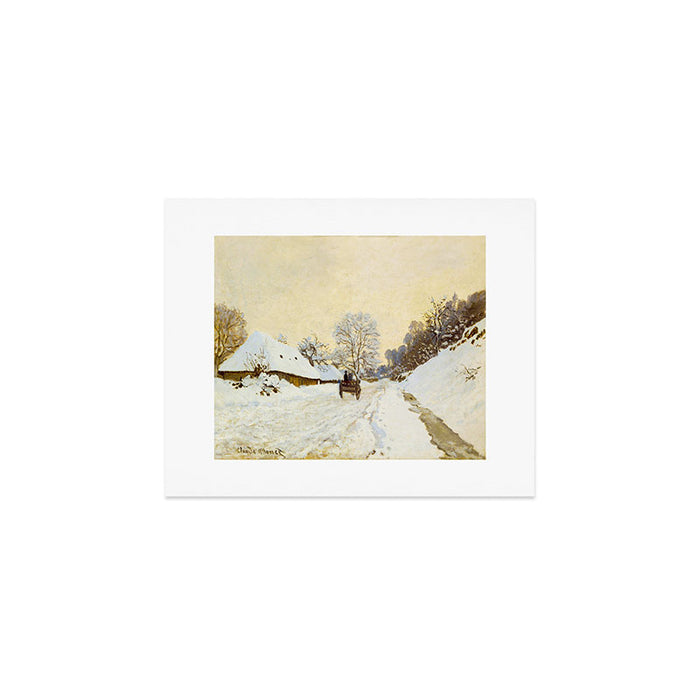 Claude Monet Impressionist Landscape Oil Painting A Cart on the Snowy Road at Honfleur Art Print Gallery Image 1