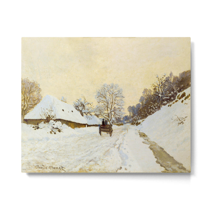 Claude Monet Impressionist Landscape Oil Painting A Cart on the Snowy Road at Honfleur Metal Print Gallery Image 1