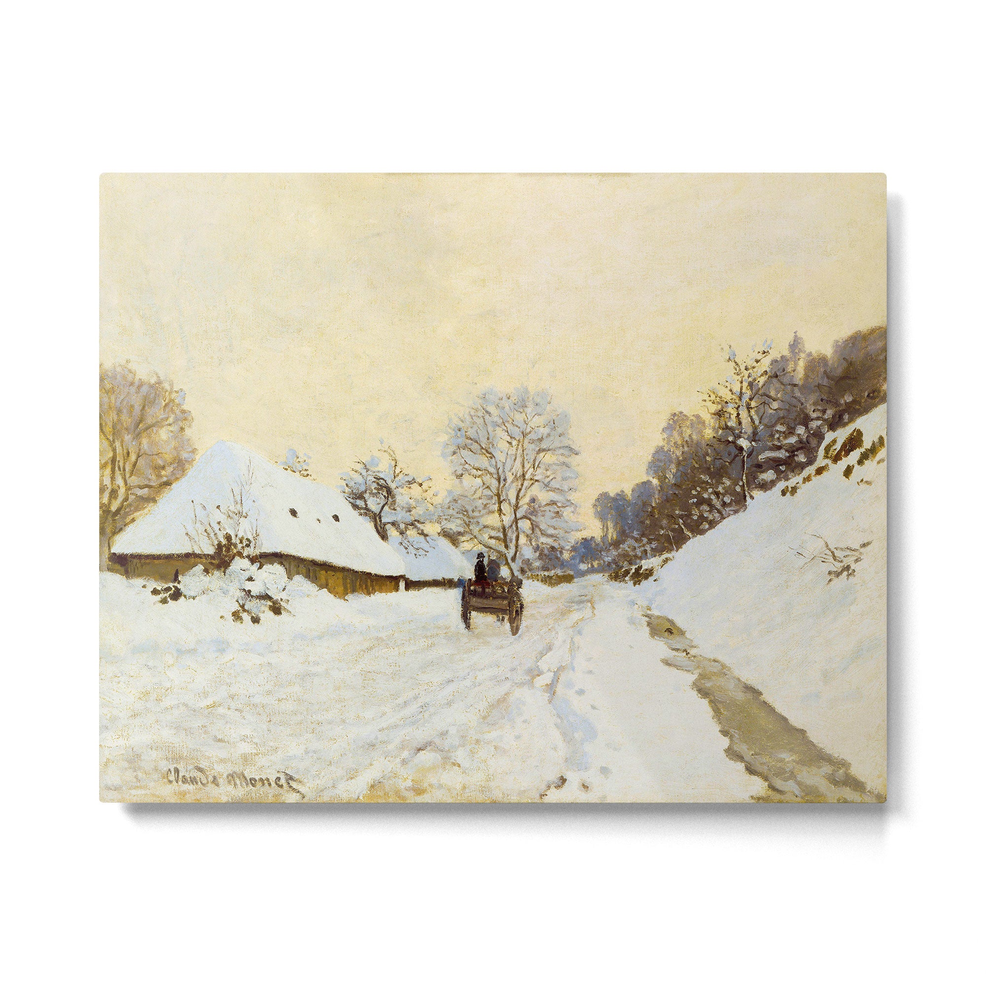 Claude Monet Impressionist Landscape Oil Painting A Cart on the Snowy Road at Honfleur Metal Print Gallery Image 4