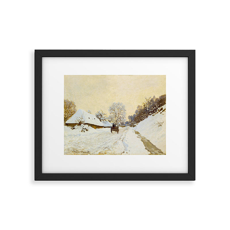 Claude Monet Impressionist Landscape Oil Painting A Cart on the Snowy Road at Honfleur Framed Art Print Gallery Image 5