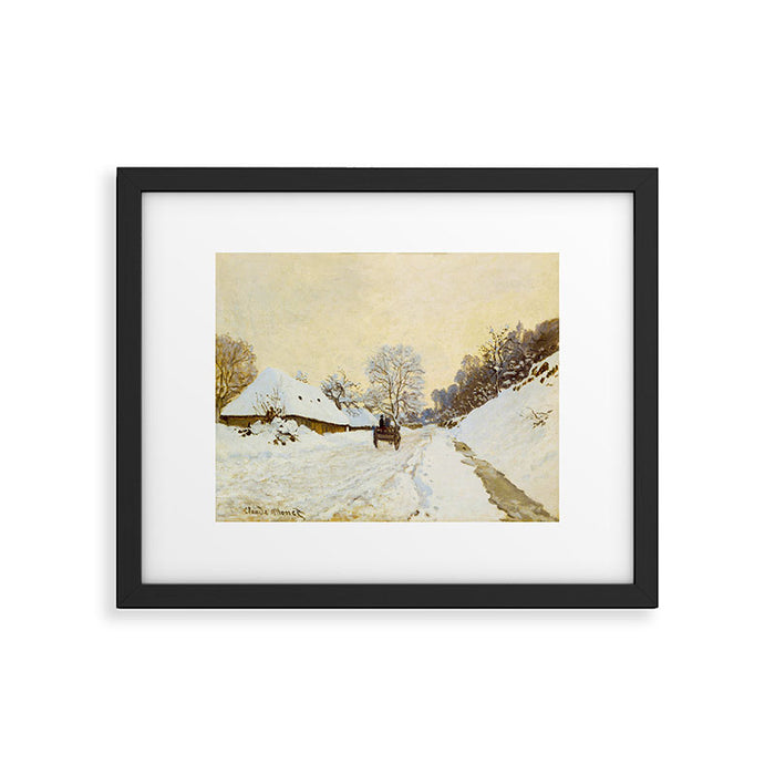 Claude Monet Impressionist Landscape Oil Painting A Cart on the Snowy Road at Honfleur Framed Art Print Gallery Image 1