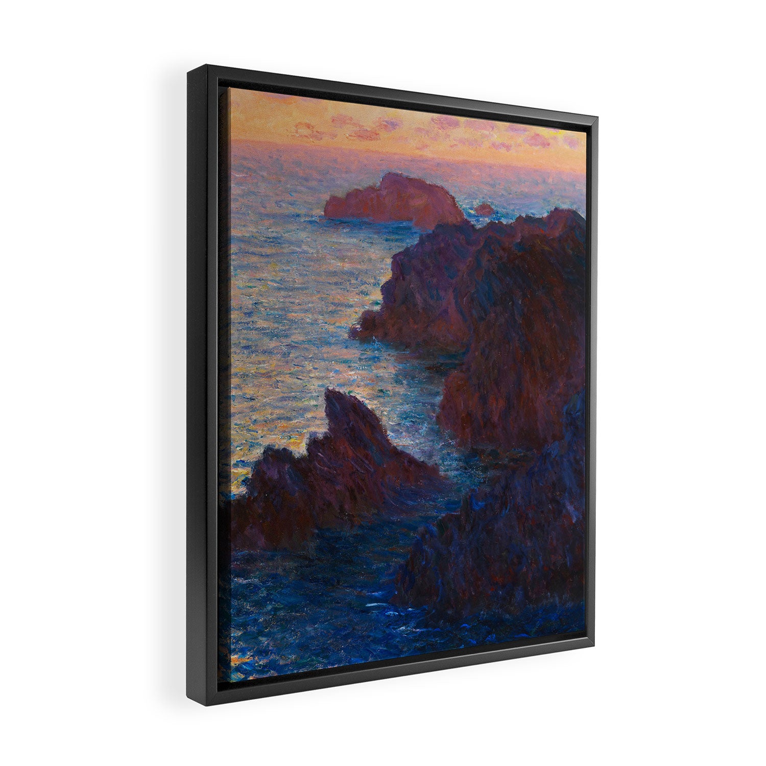 Claude Monet Impressionist Landscape Oil Painting Sunset At Sea Cliffs Ocean Cliff Landscape Framed Canvas Print Gallery Image 2