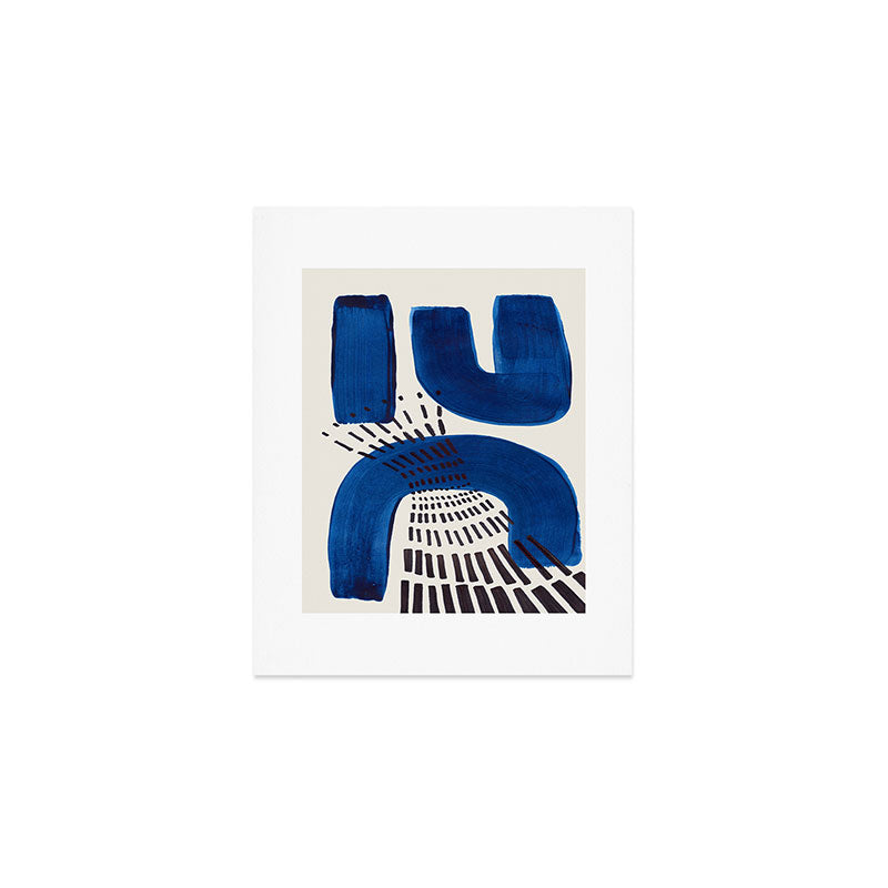 Colorful Mid Century Modern Abstract Fun Shapes Patterns Navy Blue Abstract Expressionism Art Print Gallery Image 1