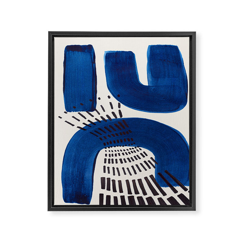 Colorful Mid Century Modern Abstract Fun Shapes Patterns Navy Blue Abstract Expressionism Framed Canvas Print Gallery Image 6