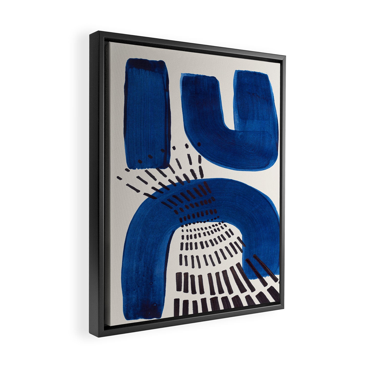 Colorful Mid Century Modern Abstract Fun Shapes Patterns Navy Blue Abstract Expressionism Framed Canvas Print Gallery Image 2