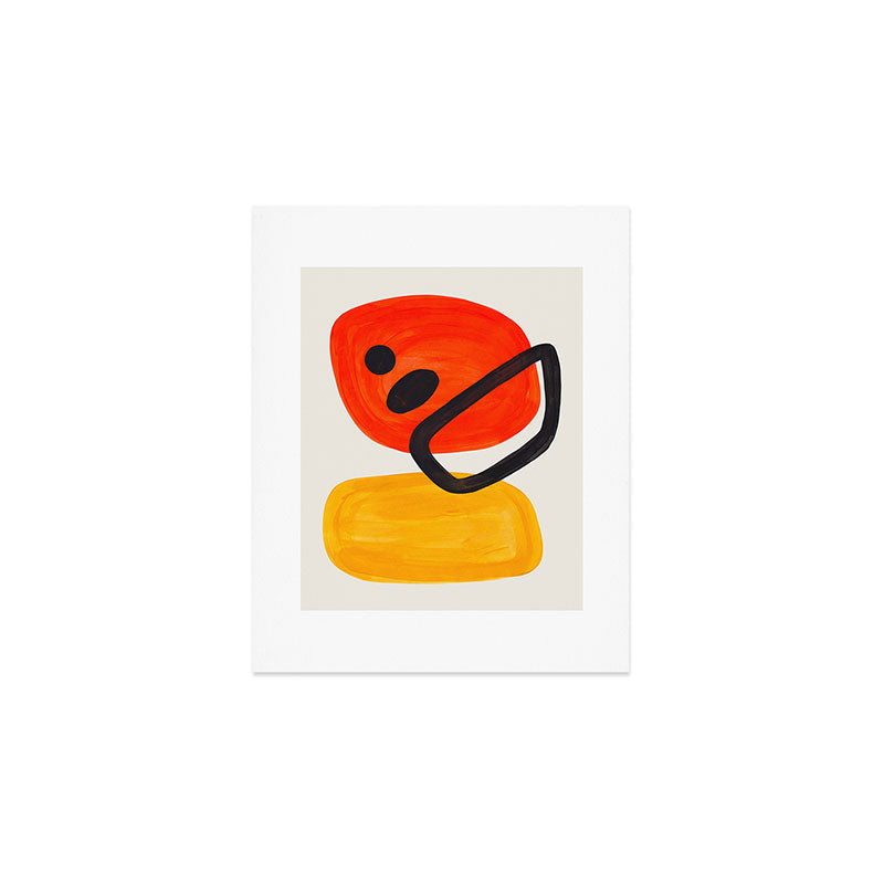 Colorful Mid Century Modern Abstract Fun Shapes Patterns Space Age Orange Yellow Orbit Bubbles Art Print Gallery Image 1