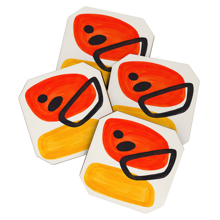 Colorful Mid Century Modern Abstract Fun Shapes Patterns Space Age Orange Yellow Orbit Bubbles Coaster Gallery Image 1