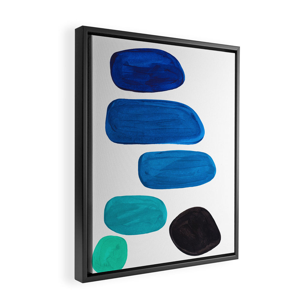 Colorful Mid Century Modern Pop Art Minimalist Style Teal Blue Aquamarine Bubbles White Background Framed Canvas Print Gallery Image 2