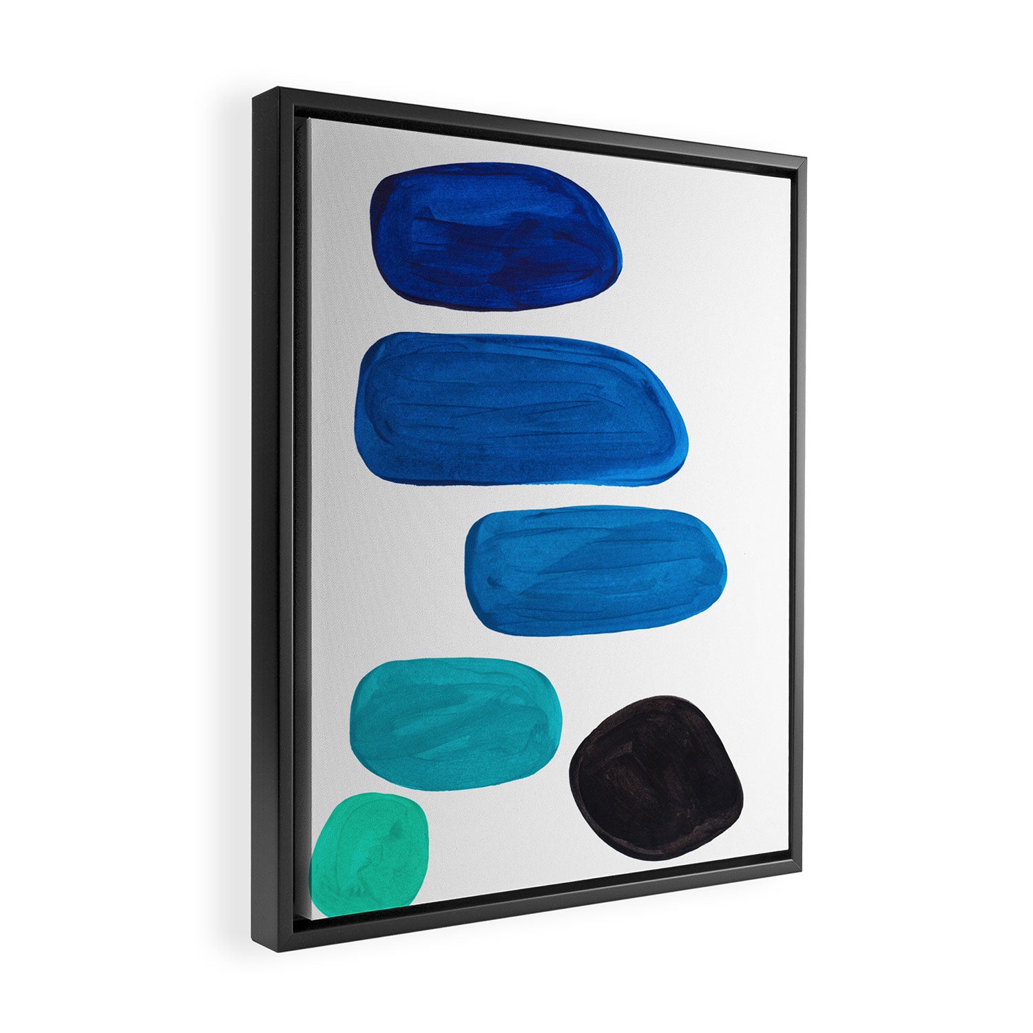 Colorful Mid Century Modern Pop Art Minimalist Style Teal Blue Aquamarine Bubbles White Background Framed Canvas Print Gallery Image 2