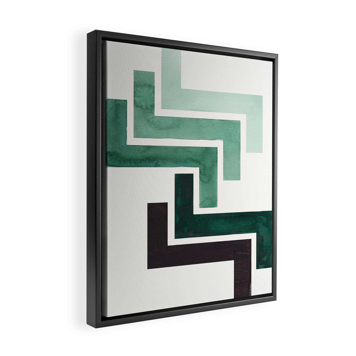 Deep Green Pattern Mid-century Modern Simple Geometric Pattern Watercolor Minimalist Art Squares Framed Canvas Print Gallery Image 2