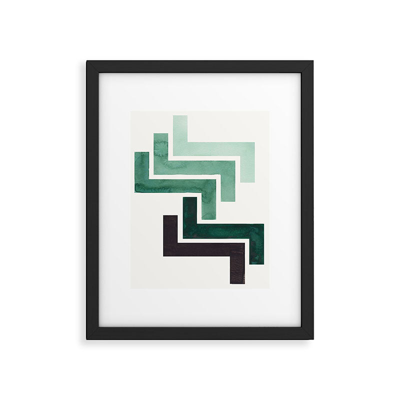 Deep Green Pattern Mid-century Modern Simple Geometric Pattern Watercolor Minimalist Art Squares Framed Art Print Gallery Image 5