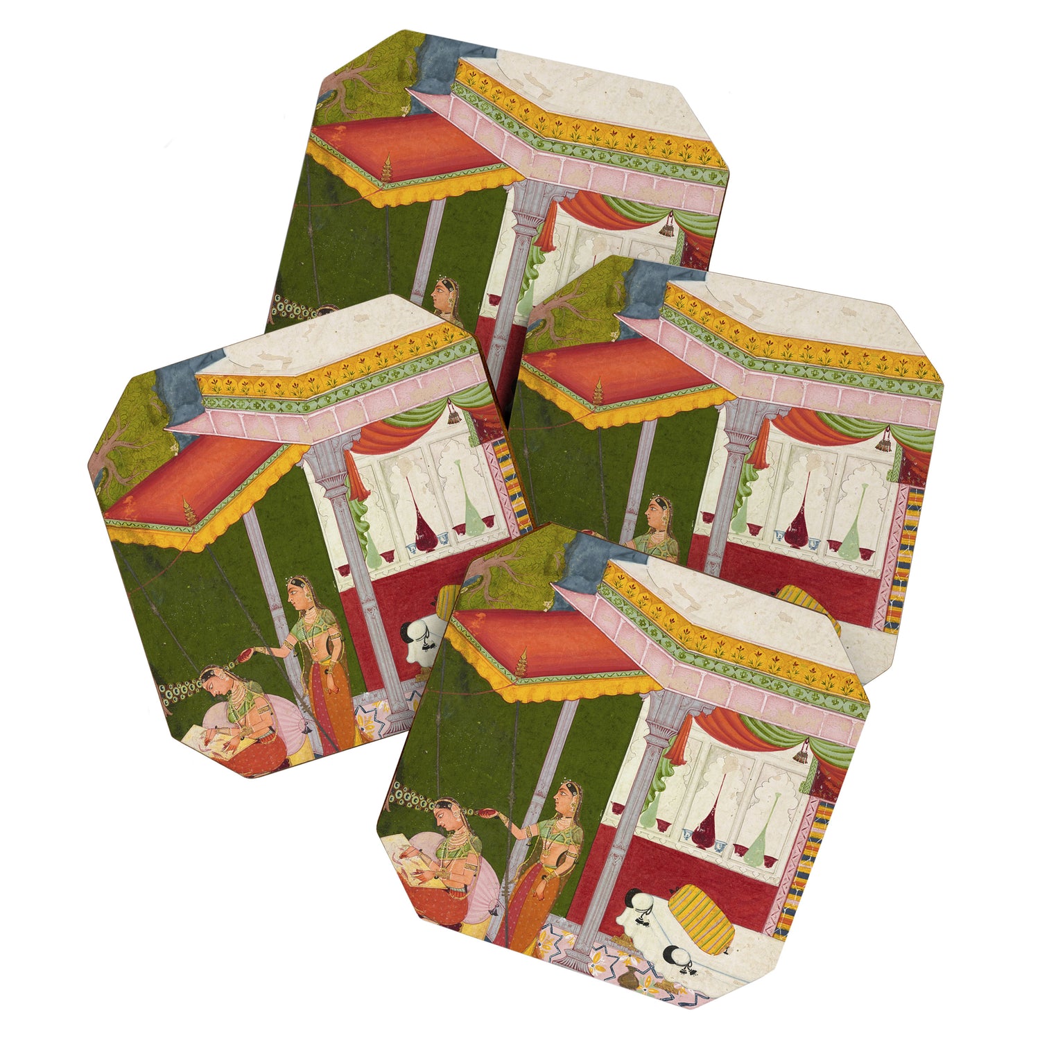 Dhanasri Ragini Antique Indian Painted Illustration Princess Pavilion Coaster Gallery Image 1