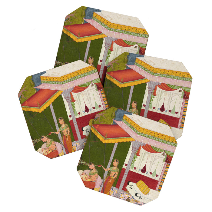 Dhanasri Ragini Antique Indian Painted Illustration Princess Pavilion Coaster Gallery Image 1