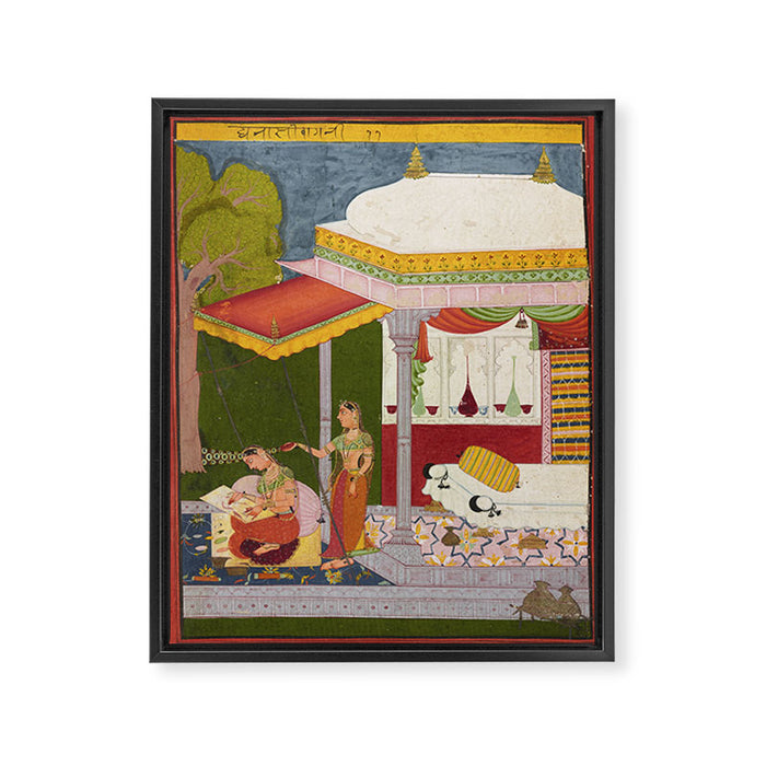 Dhanasri Ragini Antique Indian Painted Illustration Princess Pavilion Framed Canvas Print Gallery Image 1
